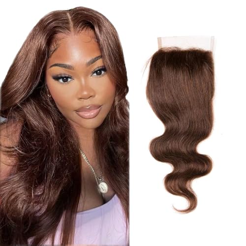 4x4 Brown Lace Closure 20" Body Wave Human Hair - HD Transparent