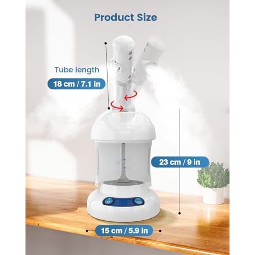 Tabletop Facial Steamer - Kingsteam Nano Ionic Face Steamer with 360¡Æ Rotating Arm, Moisturize, Remove Blackheads, Portable Facial Steamer for Home Facial Spa or Beauty Salon, White