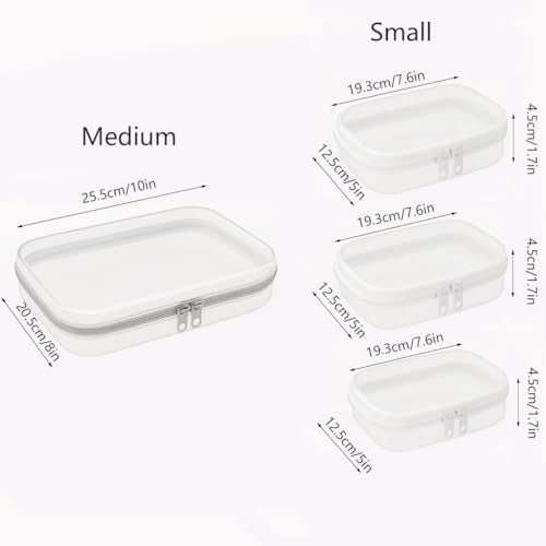 4Pcs/3S+1M Clear Hard Shell Zippered Travel Case ? Plastic Organizer Pouch for Toiletries, Cosmetic Bag, Diaper Bag & Packing Accessories (Purple, Set B)