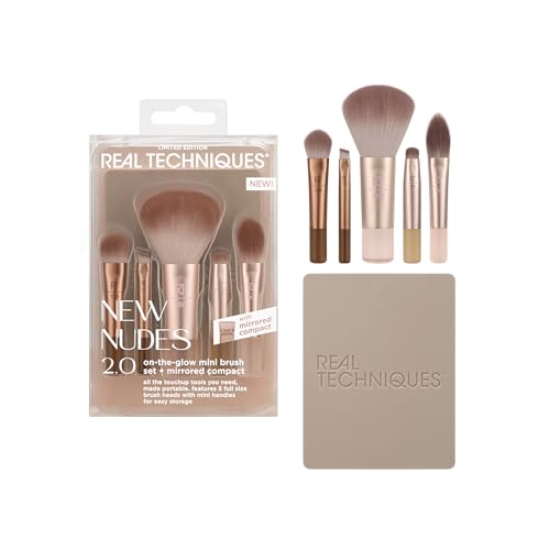 Real Techniques Mini Makeup Brush Set, 6-Piece with Mirror