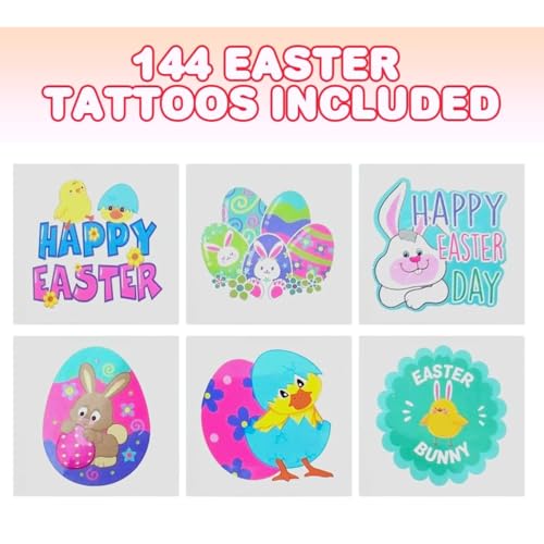 Easter Temporary Tattoo Stickers, 144-Pack Bulk