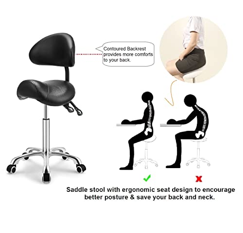 Kaleurrier Saddle Stool with Back Support - Adjustable 22-30"