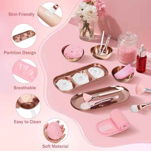 29Pcs Esthetician Facial Supplies Tools Set - DIY Skincare Kit, 3 Facial Bowls, 1 Compartment Tray, 1 Skincare Tray, 3 Fan Mask Brushes, 3 Silicone Mask Brusher Applicator, 3 Headbands & 15 Sponges