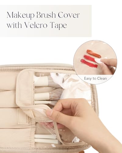Prite Large Makeup Bag Travel Cosmetic Case with Brush Holder