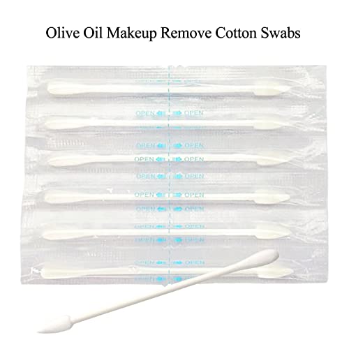 Olive Oil Makeup Remove Cotton Swabs - Individually Wrapped Double Tipped Paper Sticks, 100 Count (Round/Pointed End)
