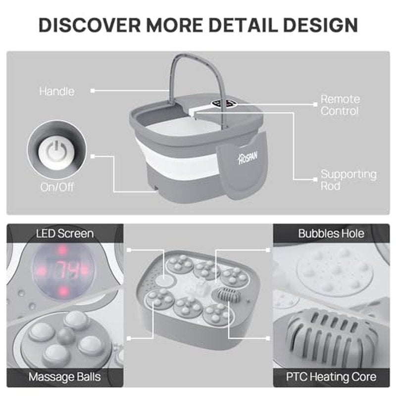 HOSPAN Collapsible Foot Spa with Heat, Bubble & Shiatsu Massage