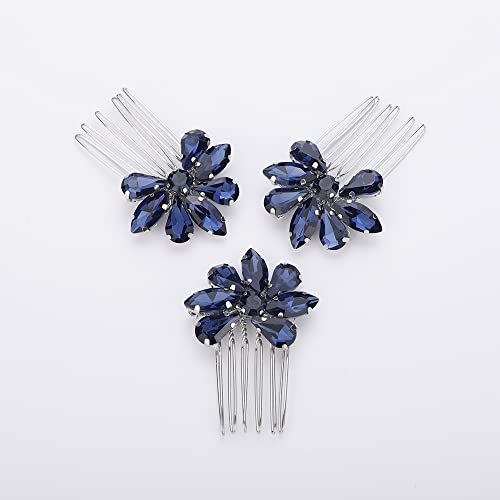 Dark Blue Rhinestone Crystal Bride Hair Comb Set