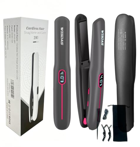 Cordless 2-in-1 Hair Straightener Curler with LCD Display