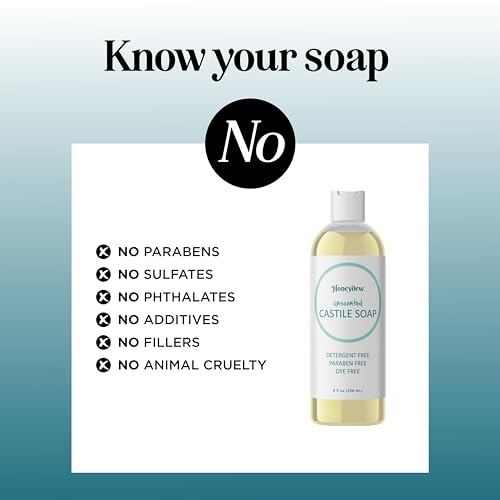 Castile Soap Liquid Unscented Cleanser - Liquid Castile Soap for Dry Sensitive Skin Care Routine and All Purpose Cleaner with Hydrating Glycerin for Hair and Skin - Hair Face and Body Soap Liquid