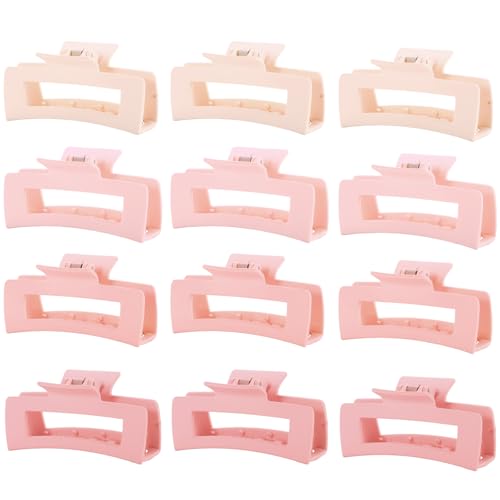 Pink Large Square Claw Clips for Thick Hair, 12-Pack 4.3"