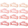 Pink Large Square Claw Clips for Thick Hair, 12-Pack 4.3"