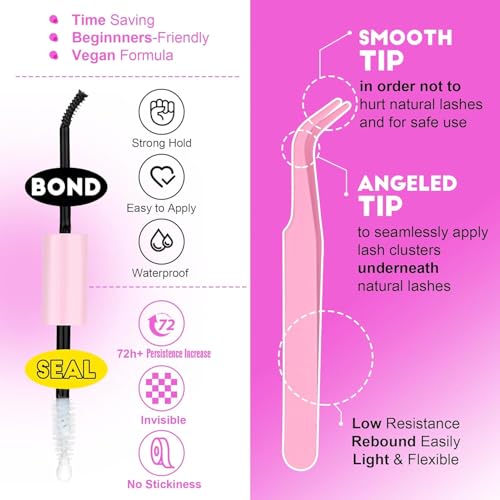 Lash Extension Kit DIY 280pcs Lash Clusters Eyelash Extension Kit, Lash Bond and Seal Lash Tweezers for Self Use 9-16mm Mix£¬30D 40D Curl Individual Lashes Kit (30D&40D-0.07D-9-16MIX KIT)