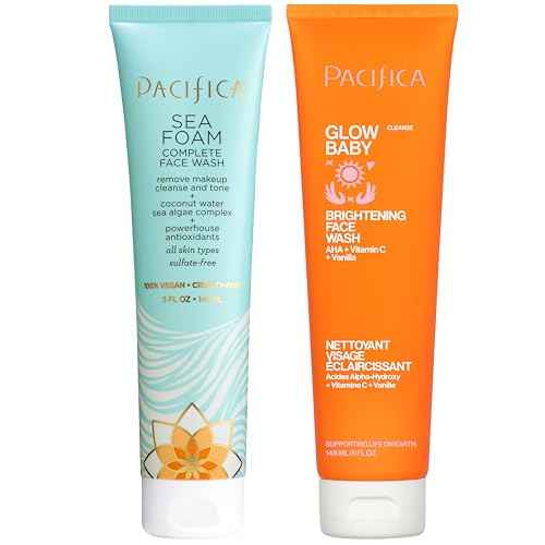 Pacifica Face Wash Duo ? Glow Baby Vitamin C Brightening Cleanser + Sea Foam Gentle Cleanser, Daily Exfoliating Face Wash Set for All Skin Types, Sulfate-Free, Vegan