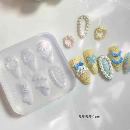 Nail Art Silicone Mold Embossed Cream Chain Design DIY Manicure 3D Carving Template with 6 Patterns, Resin Craft Making Tool Mould for Women Nail Decoration