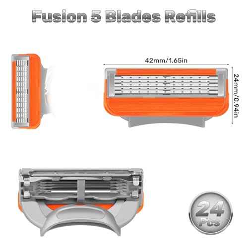 24 Pack Razor Blade Refills Compatible with Fusion 5 Razor ? 5-Layer Precision Anti-Friction Blades for Manual Wet Shaving ? Pivoting Head Design for Smooth, Close & Comfortable Shave (24)