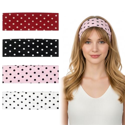 Molain 4 Pack Polka Dot Headbands - Non-Slip Soft Fabric for Women