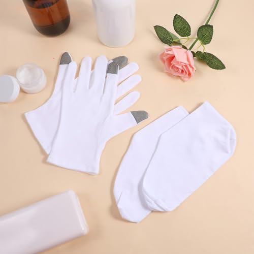 Cotton Moisturizing Socks & Gloves Set for Dry Feet and Hands (4 Pairs)