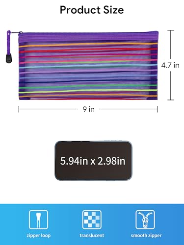 JARLINK Zipper Mesh Pouch 40 Pack | 10 Colors Pencil Case