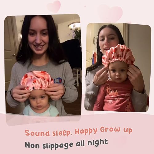 YANIBEST Baby Satin Bonnet Sleep Cap - Reversible Adjustable Light Pink for 6-36 Months