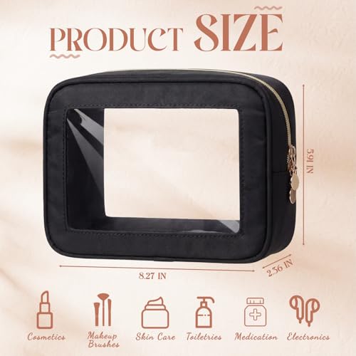 Abbylike 6 Pcs Clear Makeup Bags Mother's Day Travel Nylon Clear Nude Black Toiletry Bag Bulk Car Organizer Case Waterproof Toiletry Pouch with Golden Zipper for Teacher Mother Women Wedding Gift