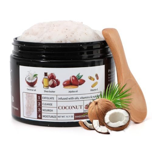 Coconut Body Scrub Exfoliator with Natural Ingredients Exfoliating Body Scrub for Women£¬Pure Oils and Dead Sea Salt Minerals£¬Moisturizing and Nourishing Skin(16.9oz)