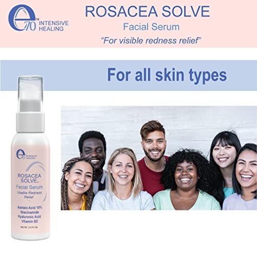 E70 Rosacea Serum - Redness Relief Serum For Rosacea and Acne-Prone Skin - Skin Care With Beneficial Ingredients, Aloe Vera, Hyaluronic Acid, Almond Oil, Licorice & Chamomile Extracts - No Parabens