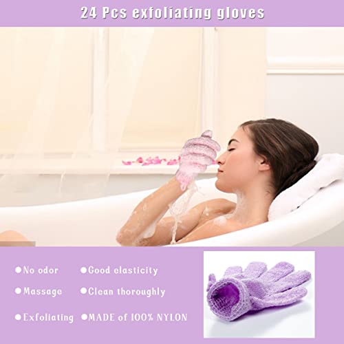 Exfoliating Shower Gloves 24 Pcs with Hanging Loop