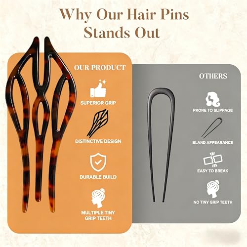 French Hair Pins for Women - Set of 3 Acetate Hair Forks
