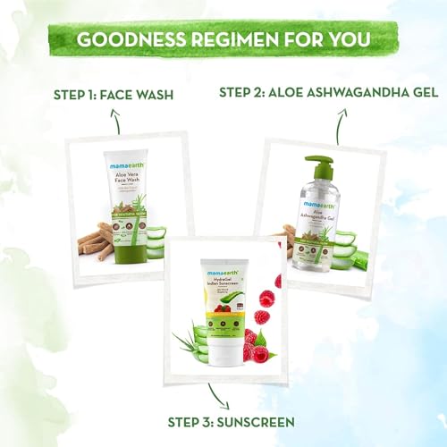 Mamaearth Aloe Ashwagandha Gel with Aloe Vera & Ashwagandha for Youthful Glow | Deeply Hydrates & Moisturizes Skin | Non Sticky & Paraben Free | 10.14 Fl Oz (300ml)