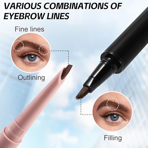 Waterproof Eyebrow Pencil Set with Dual-End Brush & Blade Tip