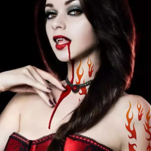 Flame Temporary Tattoo Stickers - 6 Sheets Waterproof Face Body Art