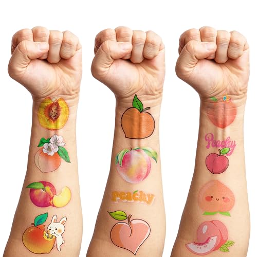 96Pcs Peach Temporary Tattoos for Kids Birthday Party Favors