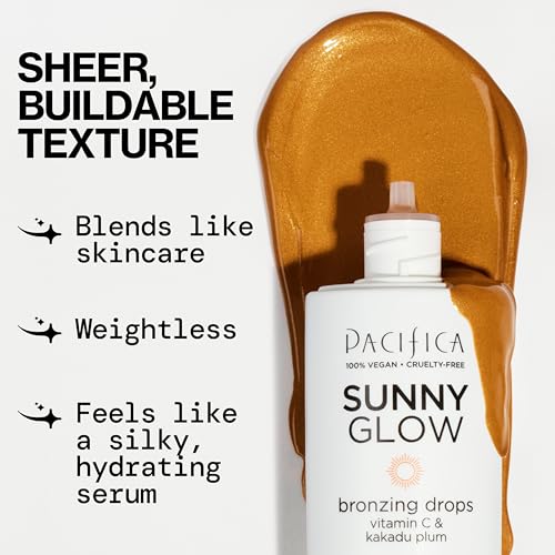 Pacifica Sunny Glow Liquid Face Bronzer Drops - Face Makeup Bronzing,Cheeks for Instant Sun-Kissed Glow,VitaminC,Glycolic Acid Infused Liquid Bronzer,Illuminating,Highlighting Clean (Pack of 2)