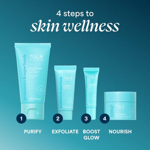 TULA Travel Skincare Set - 4-Step Dehydration & Dullness Routine with Vitamin C & Hyaluronic Acid