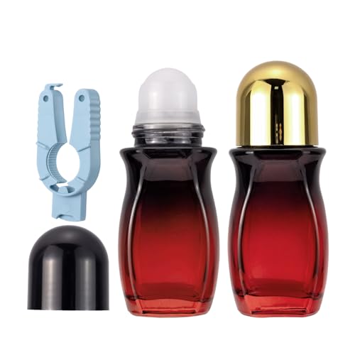 Kesell 50ml Essential Oils Roller Bottles 2-Pack with Opener — Gold & Black Cap