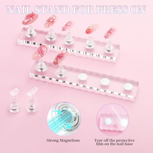 Press On Nail Stand Kit with 50 Storage Bags & Adhesive Tape