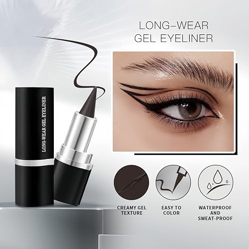 MAEPEOR Matte Gel Eyeliner 12 Colors Smooth Cream Eye Liner Pen Smudge-proof and Waterproof Gel Eyeliner Stick for Women Girls (Matte, L03 Drak Gray)