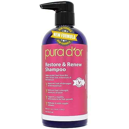 PURA D'OR Restore & Renew Shampoo (16oz) Hair Protection from Dye, Extensions and Heat Tools, Infused with Organic Aloe Vera, Rosemary Leaf Oil, Sea Buckthorn Fruit Oil, & Cacay Seed Oil