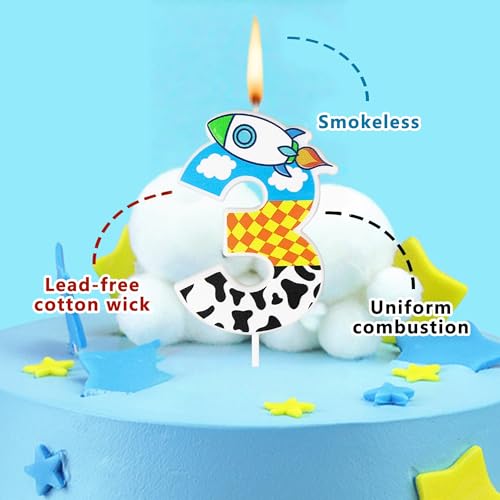 Rocket Birthday Candle Holder - Cartoon Sky & Clouds Design