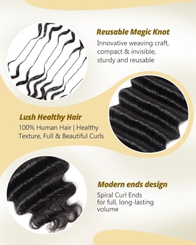 ISHOW 14 Inch Deep Wave Crochet Human Hair Extensions for Black Women