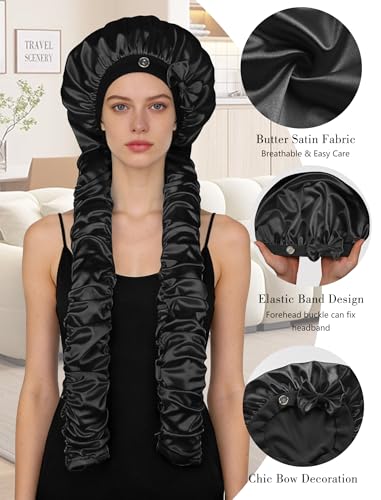 Heatless Curl Satin Bonnet for Sleeping with Long Curling Ribbons