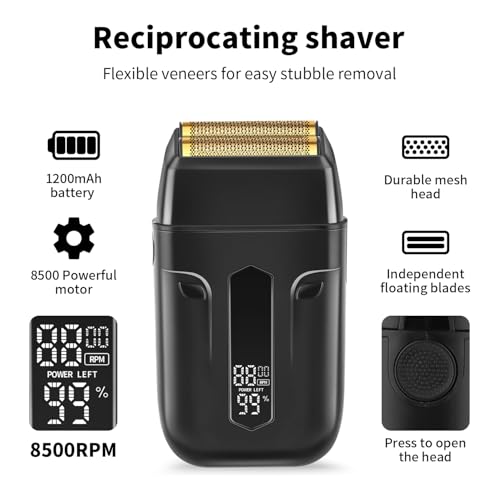 HIENA PRO Professional Reciprocating Electric Shaver for Men, Cordless Beard Trimmer & Bald Head Precision Trimmer, Foil Shaving and Men's Facial Grooming Tool with LED, Gifts for Men