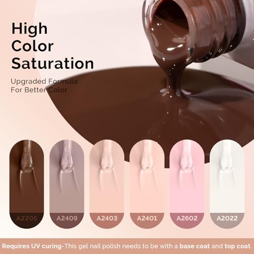 MelodySusie Mocha Vibes Gel Nail Polish Set - 6 Neutral Colors for Manicure & Nail Art