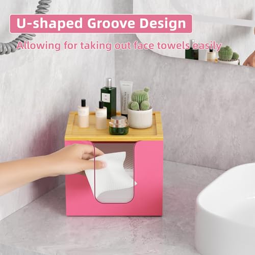 VITVITI Acrylic Face Towel Holder with Bamboo Lid - Pink
