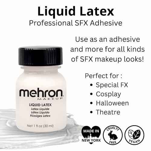 Mehron Makeup Liquid Latex | SFX Makeup | Halloween | Latex Glue for Skin | Prosthetic Glue 1 fl oz (30 ml) (Clear Flesh)