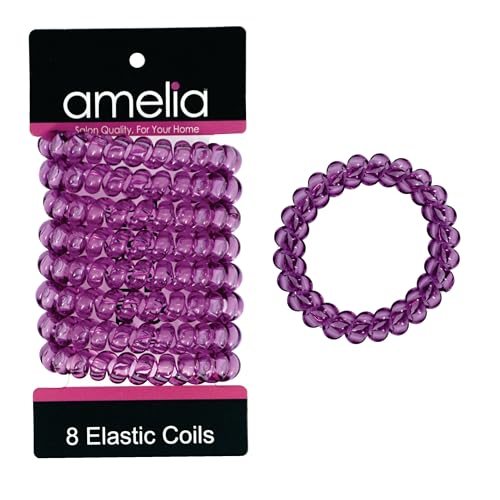 8 Large Smooth Elastic Hair Coils, 2.5in Diameter, Large Size, Gentle on Hair, Stong Hold and Minimizes Dents and Creases!… (Purple)