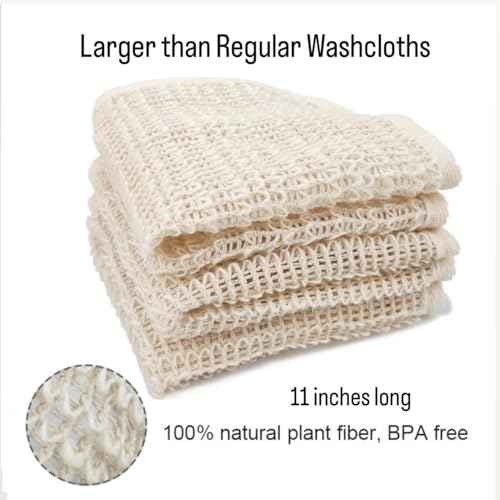 100% Natural Sisal Washcloth. Gentle Exfoliation for Smoother Skin. Durable & Reusable for Face & Body. 100% Biodegradable. Removes Dead Skin Cells + Stimulates Circulation & Energy. (3 Pcs)