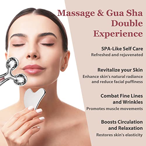 Stainless Steel Gua Sha & Face Roller Set - Facial Massager