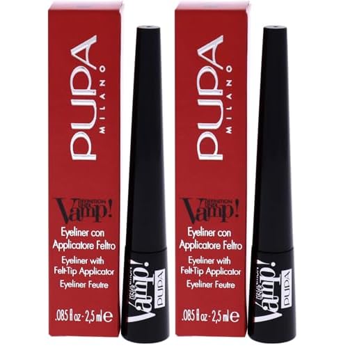 Pupa Milano Vamp! Definition Liner - Eyeliner With Felt Applicator - Matt and Pearly Finishes - Precise, Flawless and Defined Color - Ultra Pigmented - 100 Extra Black - 0.85 Oz (Pack of 2)