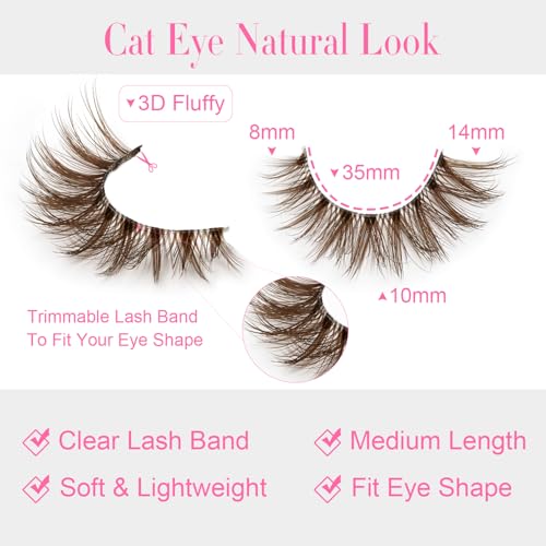 Brown False Eyelashes 14mm Natural Fluffy Lashes 14 Pairs